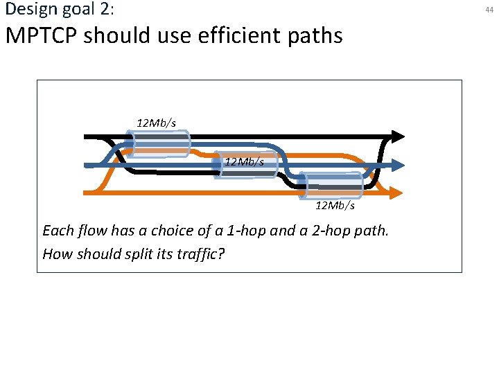 Design goal 2: 44 MPTCP should use efficient paths 12 Mb/s To be fair,