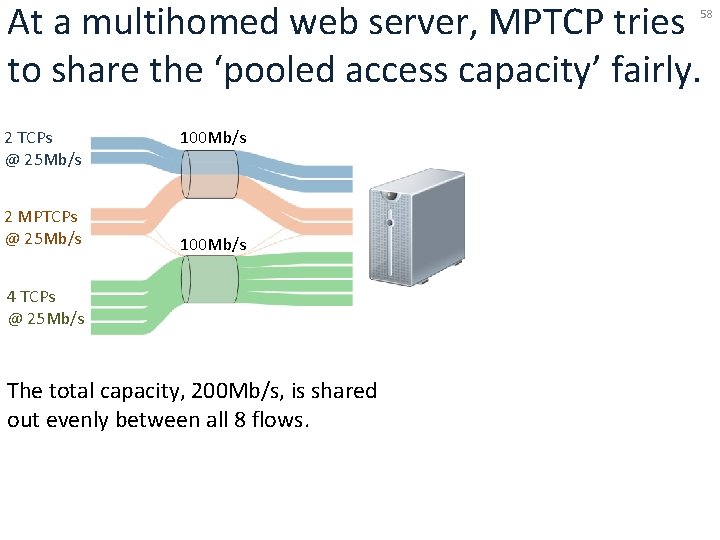 At a multihomed web server, MPTCP tries to share the ‘pooled access capacity’ fairly.