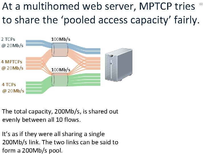 At a multihomed web server, MPTCP tries to share the ‘pooled access capacity’ fairly.