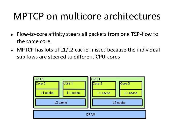 MPTCP on multicore architectures Flow-to-core affinity steers all packets from one TCP-flow to the