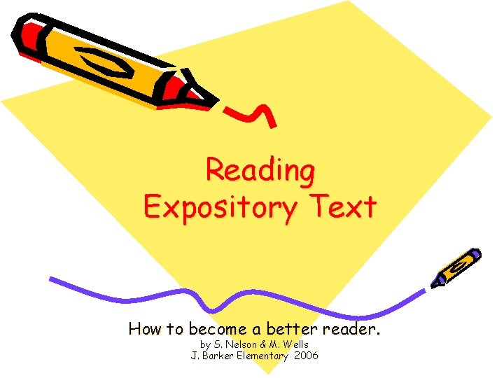 Reading Expository Text How to become a better reader. by S. Nelson & M.