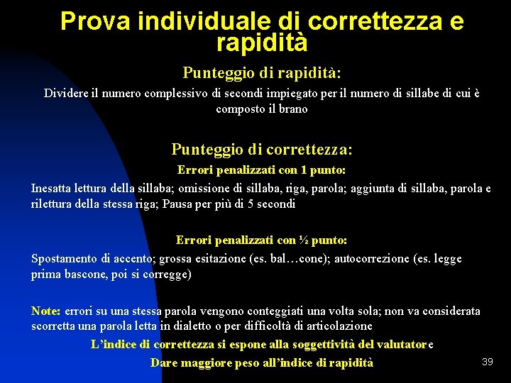 Prova individuale di correttezza e rapidità Punteggio di rapidità: Dividere il numero complessivo di