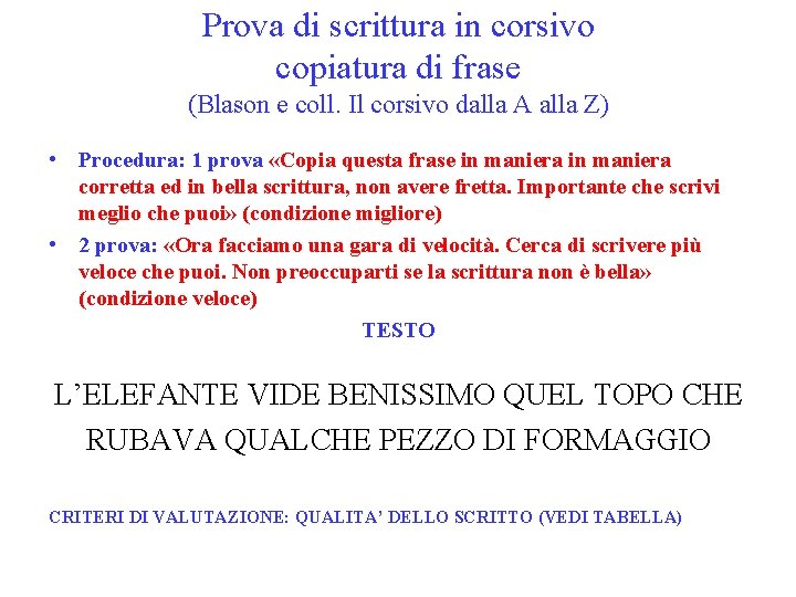 Prova di scrittura in corsivo copiatura di frase (Blason e coll. Il corsivo dalla