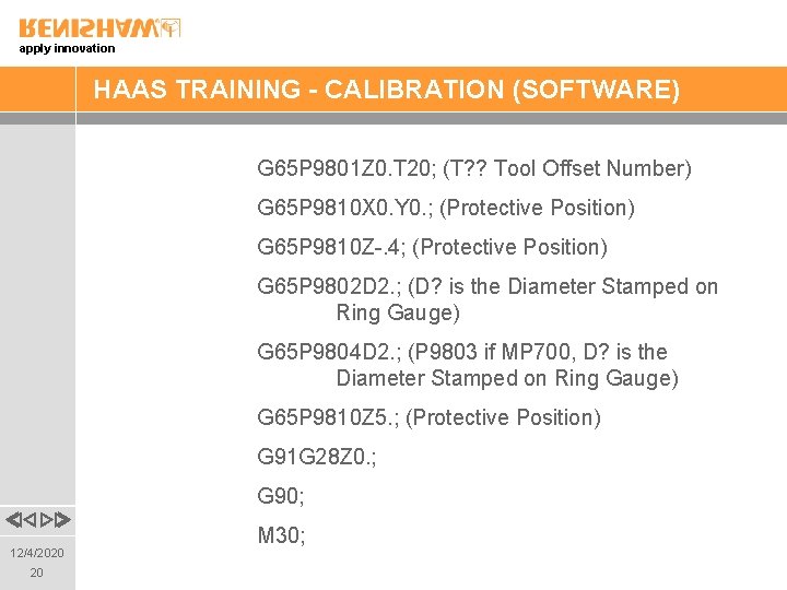 apply innovation HAAS TRAINING - CALIBRATION (SOFTWARE) G 65 P 9801 Z 0. T