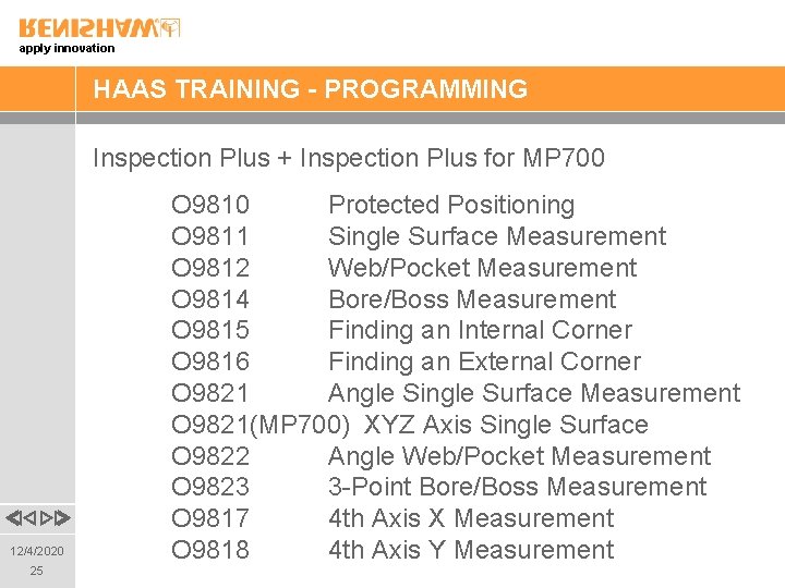 apply innovation HAAS TRAINING - PROGRAMMING Inspection Plus + Inspection Plus for MP 700