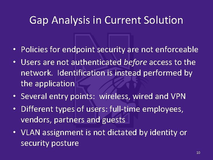 Gap Analysis in Current Solution • Policies for endpoint security are not enforceable •
