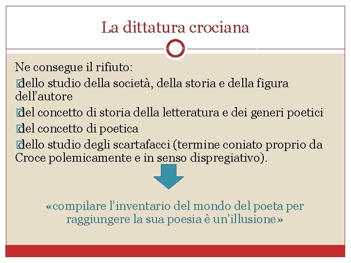 La dittatura crociana Ne consegue il rifiuto: � dello studio della società, della storia