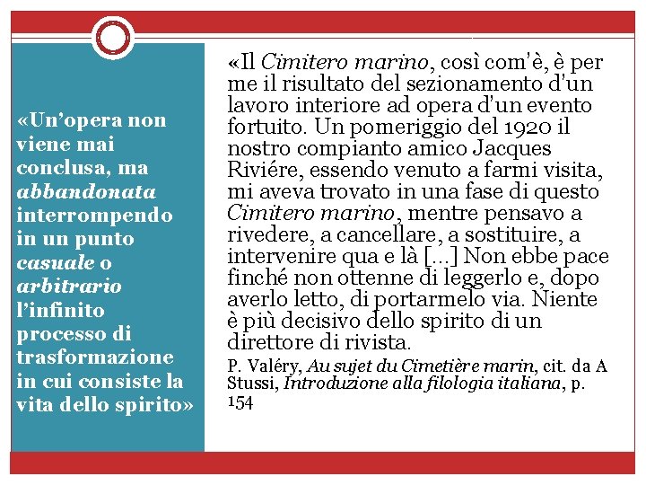  «Un’opera non viene mai conclusa, ma abbandonata interrompendo in un punto casuale o