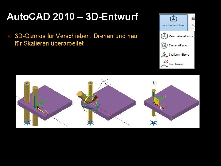 Auto. CAD 2010 – 3 D-Entwurf § 3 D-Gizmos für Verschieben, Drehen und neu