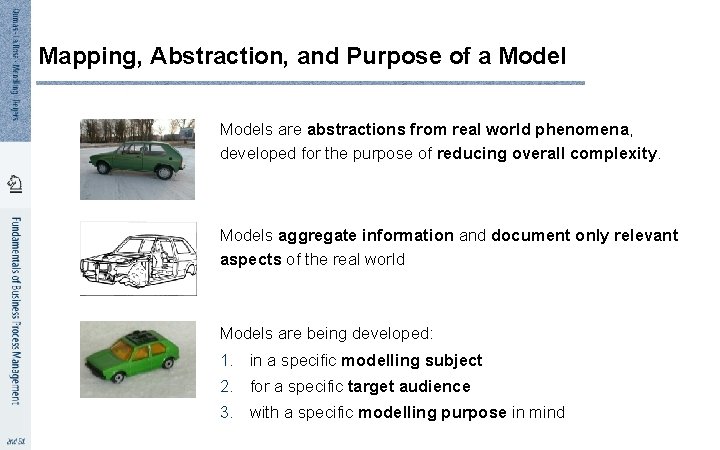 Mapping, Abstraction, and Purpose of a Models are abstractions from real world phenomena, developed