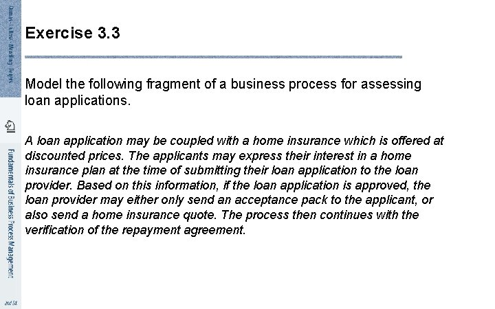 Exercise 3. 3 Model the following fragment of a business process for assessing loan