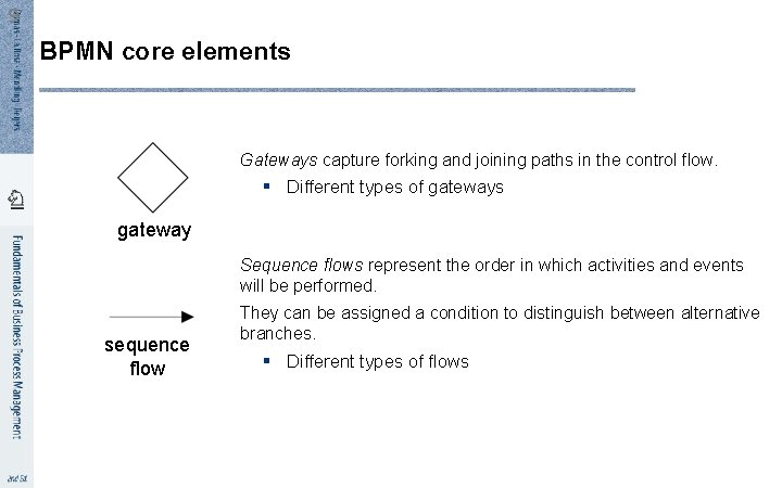 9 BPMN core elements Gateways capture forking and joining paths in the control flow.