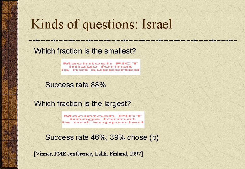 Kinds of questions: Israel Which fraction is the smallest? Success rate 88% Which fraction Kinds of questions: Israel Which fraction is the smallest? Success rate 88% Which fraction