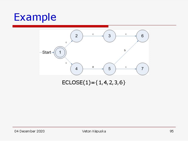 Example ECLOSE(1)={1, 4, 2, 3, 6} 04 December 2020 Veton Këpuska 95 