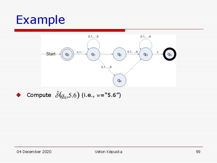 Example Compute (i. e. , w=“ 5. 6”) 04 December 2020 Veton Këpuska u