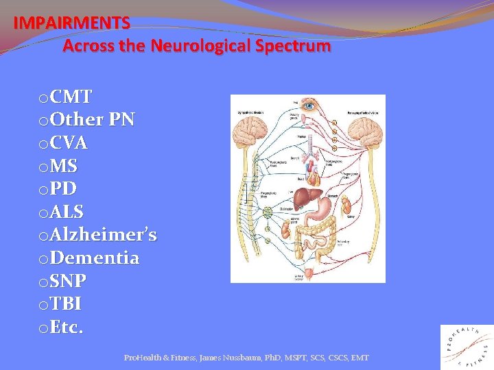 IMPAIRMENTS Across the Neurological Spectrum o. CMT o. Other PN o. CVA o. MS