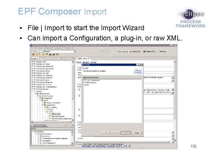 EPF Composer Import • File | Import to start the Import Wizard • Can EPF Composer Import • File | Import to start the Import Wizard • Can