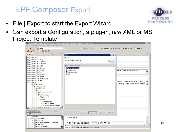 EPF Composer Export • File | Export to start the Export Wizard • Can EPF Composer Export • File | Export to start the Export Wizard • Can