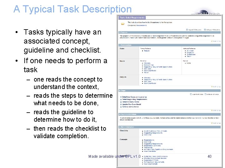 A Typical Task Description • Tasks typically have an associated concept, guideline and checklist. A Typical Task Description • Tasks typically have an associated concept, guideline and checklist.