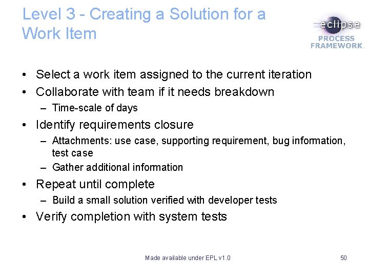 Level 3 - Creating a Solution for a Work Item • Select a work Level 3 - Creating a Solution for a Work Item • Select a work