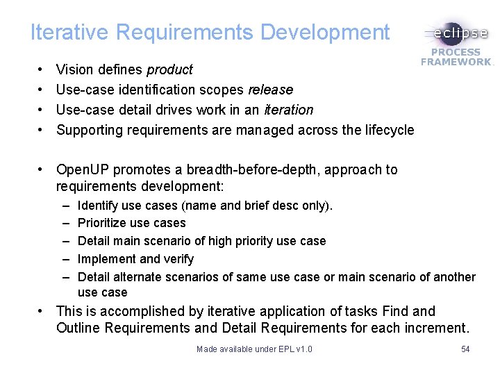 Iterative Requirements Development • • Vision defines product Use-case identification scopes release Use-case detail Iterative Requirements Development • • Vision defines product Use-case identification scopes release Use-case detail
