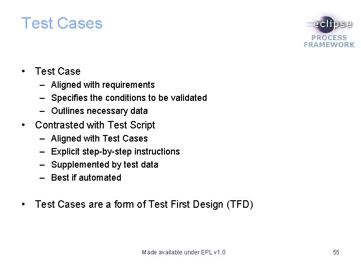 Test Cases • Test Case – Aligned with requirements – Specifies the conditions to Test Cases • Test Case – Aligned with requirements – Specifies the conditions to