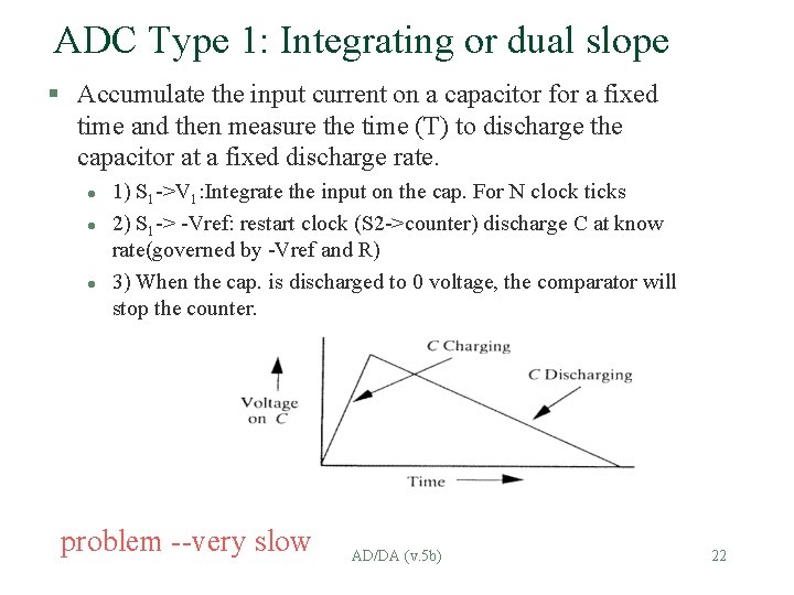 ADC Type 1: Integrating or dual slope § Accumulate the input current on a