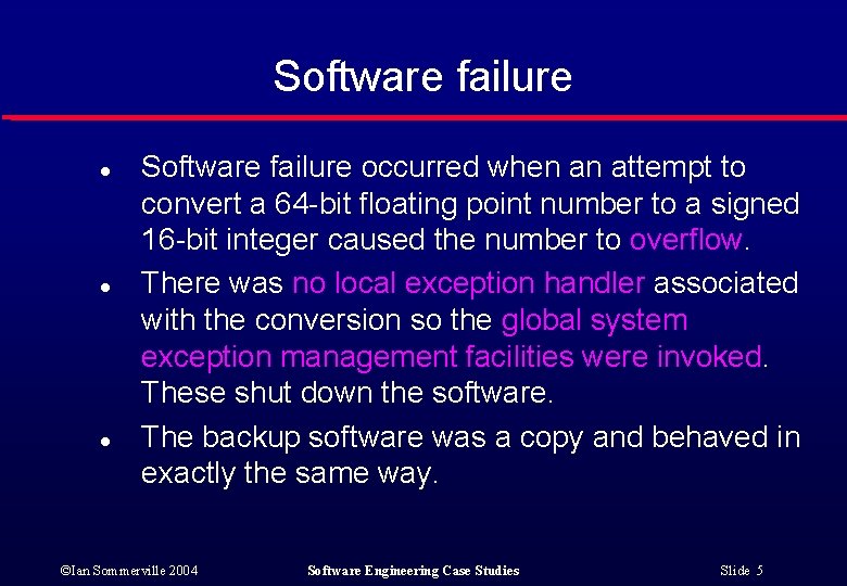 Software failure l l l Software failure occurred when an attempt to convert a Software failure l l l Software failure occurred when an attempt to convert a