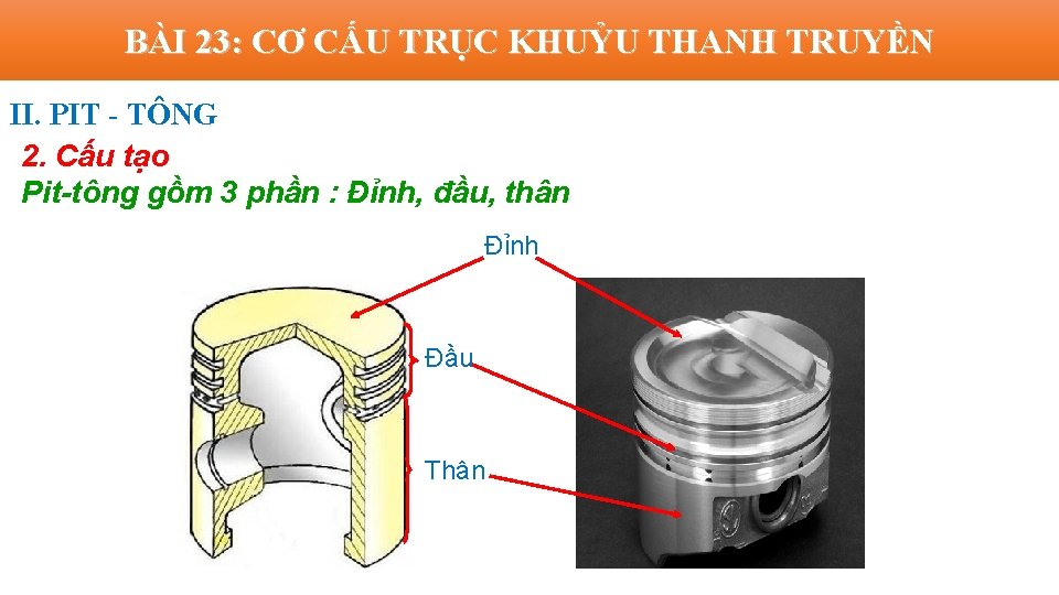 BÀI 23: CƠ CẤU TRỤC KHUỶU THANH TRUYỀN II. PIT - TÔNG 2. Cấu
