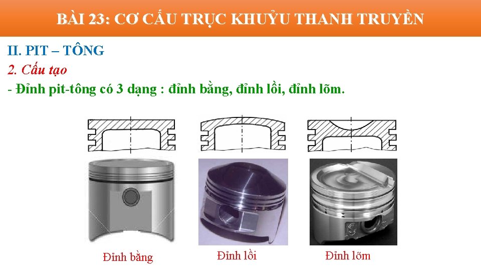 BÀI 23: CƠ CẤU TRỤC KHUỶU THANH TRUYỀN II. PIT – TÔNG 2. Cấu