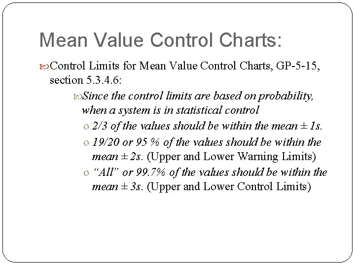 Mean Value Control Charts: Control Limits for Mean Value Control Charts, GP-5 -15, section