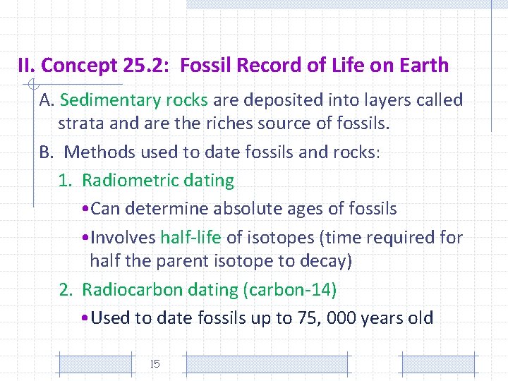 II. Concept 25. 2: Fossil Record of Life on Earth A. Sedimentary rocks are