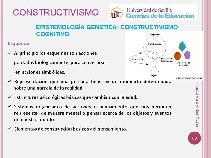 CONSTRUCTIVISMO EPISTEMOLOGÍA GENÉTICA: CONSTRUCTIVISMO COGNITIVO Esquema: ü Al principio los esquemas son acciones pautadas