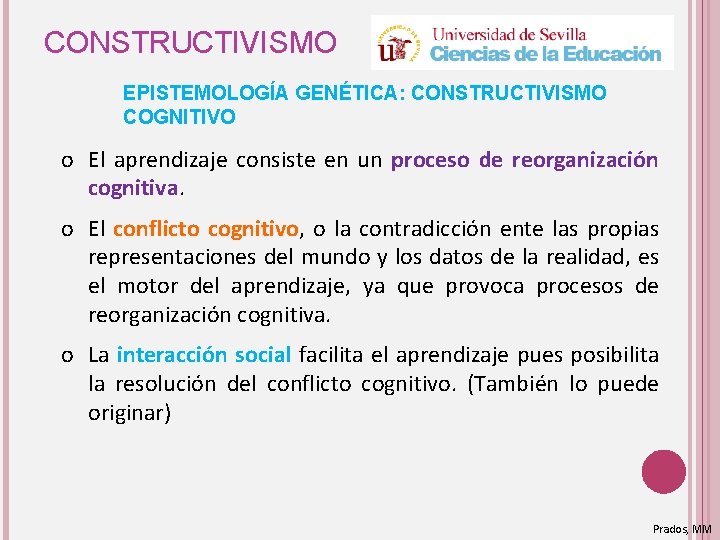 CONSTRUCTIVISMO EPISTEMOLOGÍA GENÉTICA: CONSTRUCTIVISMO COGNITIVO o El aprendizaje consiste en un proceso de reorganización