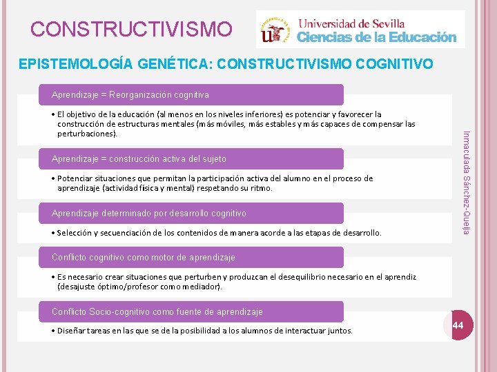 CONSTRUCTIVISMO EPISTEMOLOGÍA GENÉTICA: CONSTRUCTIVISMO COGNITIVO Aprendizaje = Reorganización cognitiva Aprendizaje = construcción activa del