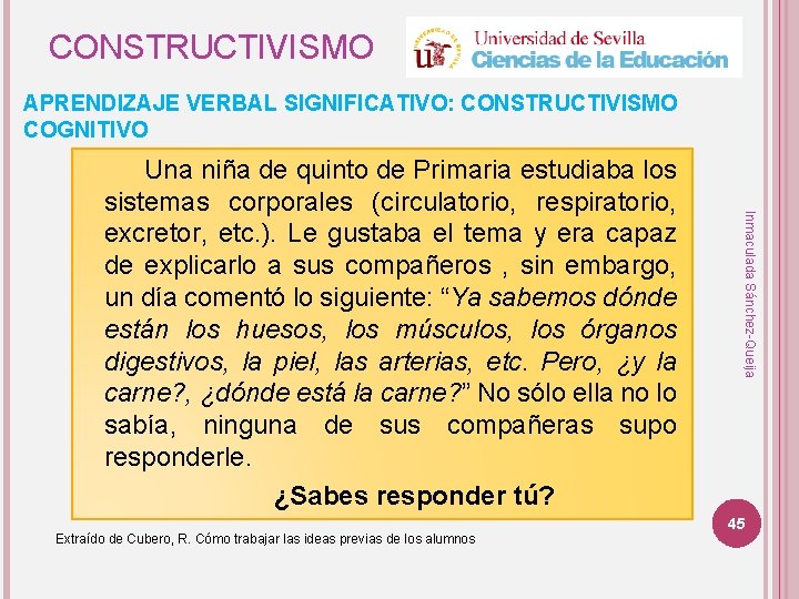 CONSTRUCTIVISMO APRENDIZAJE VERBAL SIGNIFICATIVO: CONSTRUCTIVISMO COGNITIVO Extraído de Cubero, R. Cómo trabajar las ideas