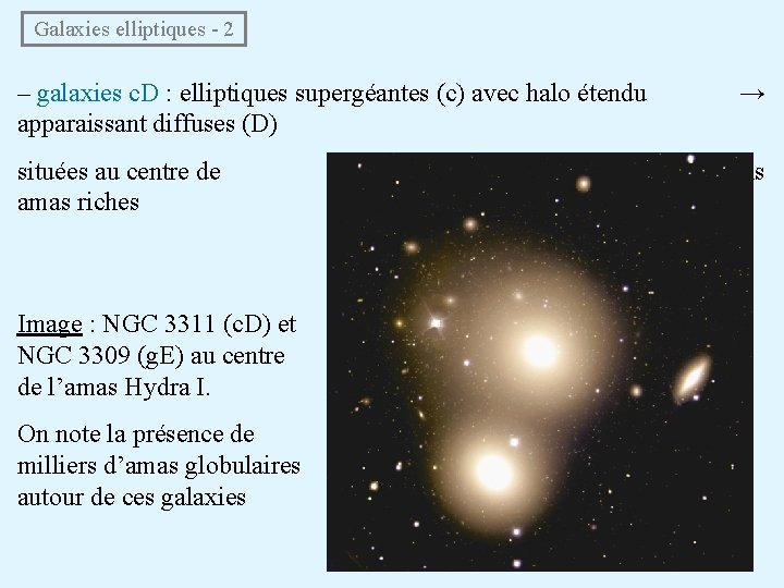  Galaxies elliptiques - 2 – galaxies c. D : elliptiques supergéantes (c) avec
