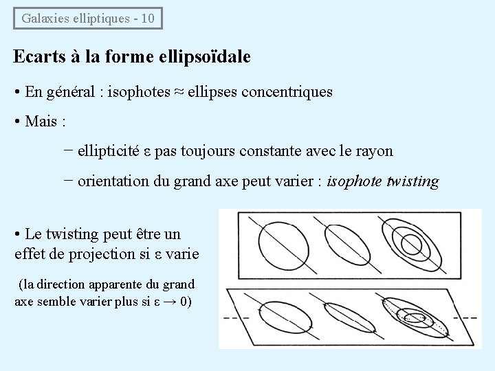  Galaxies elliptiques - 10 Ecarts à la forme ellipsoïdale • En général :