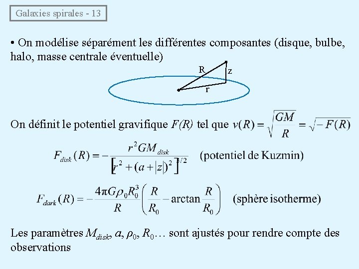  Galaxies spirales - 13 • On modélise séparément les différentes composantes (disque, bulbe,