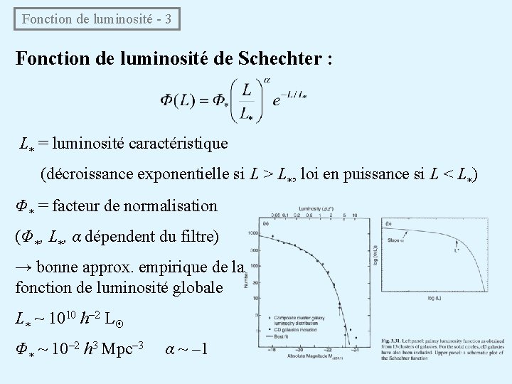  Fonction de luminosité - 3 Fonction de luminosité de Schechter : L* =