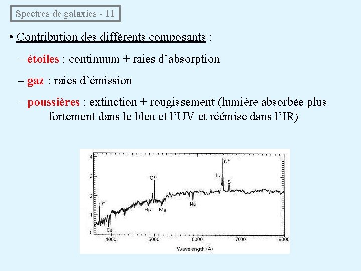  Spectres de galaxies - 11 • Contribution des différents composants : – étoiles