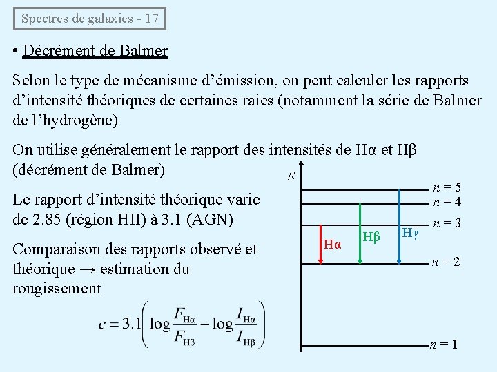 Spectres de galaxies - 17 • Décrément de Balmer Selon le type de Spectres de galaxies - 17 • Décrément de Balmer Selon le type de