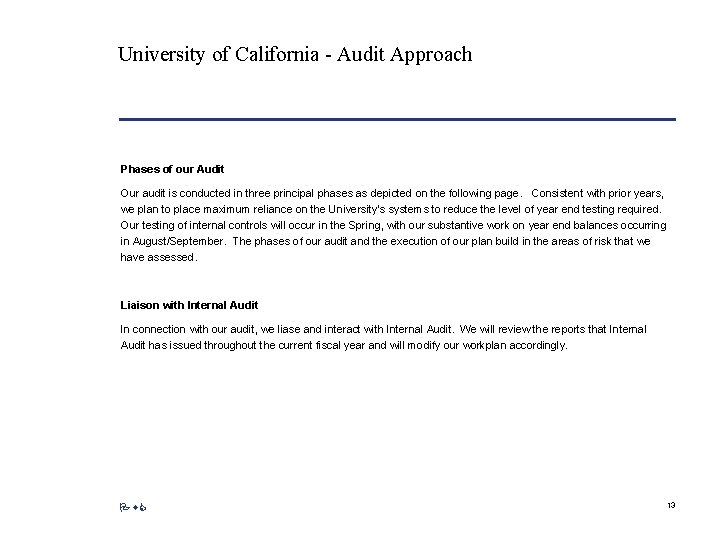 University of California - Audit Approach Phases of our Audit Our audit is conducted