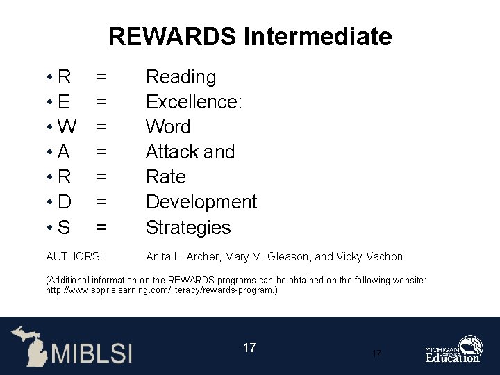 REWARDS Intermediate • R • E • W • A • R • D