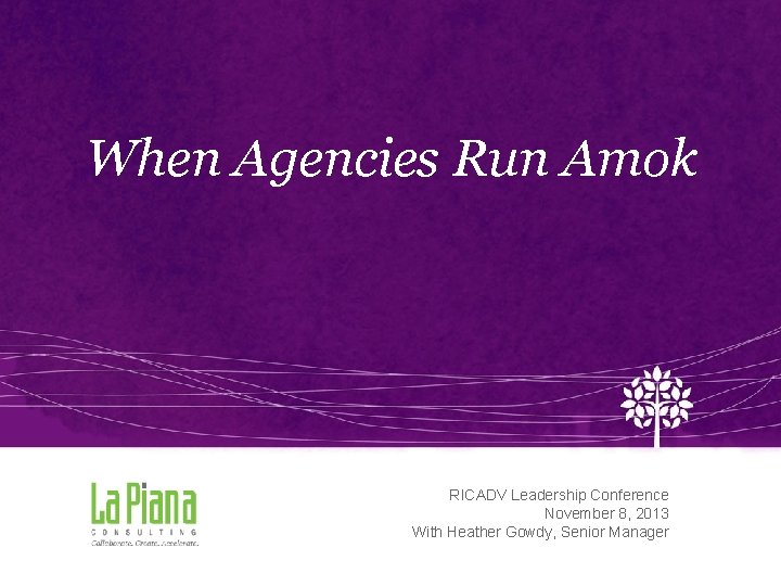 When Agencies Run Amok RICADV Leadership Conference November 8, 2013 With Heather Gowdy, Senior