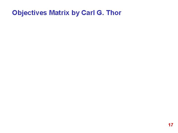 Objectives Matrix by Carl G. Thor 17 