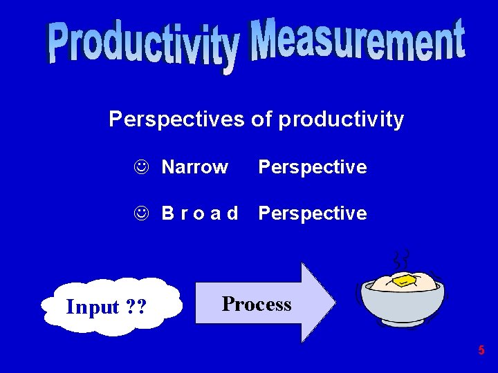 Perspectives of productivity J Narrow Perspective J Broad Perspective Input ? ? Process 5