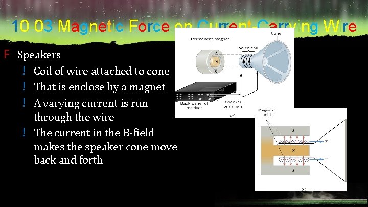 10 -03 Magnetic Force on Current-Carrying Wire F Speakers ! Coil of wire attached