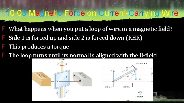 10 -03 Magnetic Force on Current-Carrying Wire F F What happens when you put