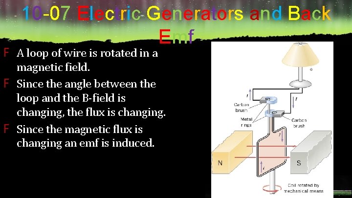 10 -07 Electric Generators and Back Emf F A loop of wire is rotated